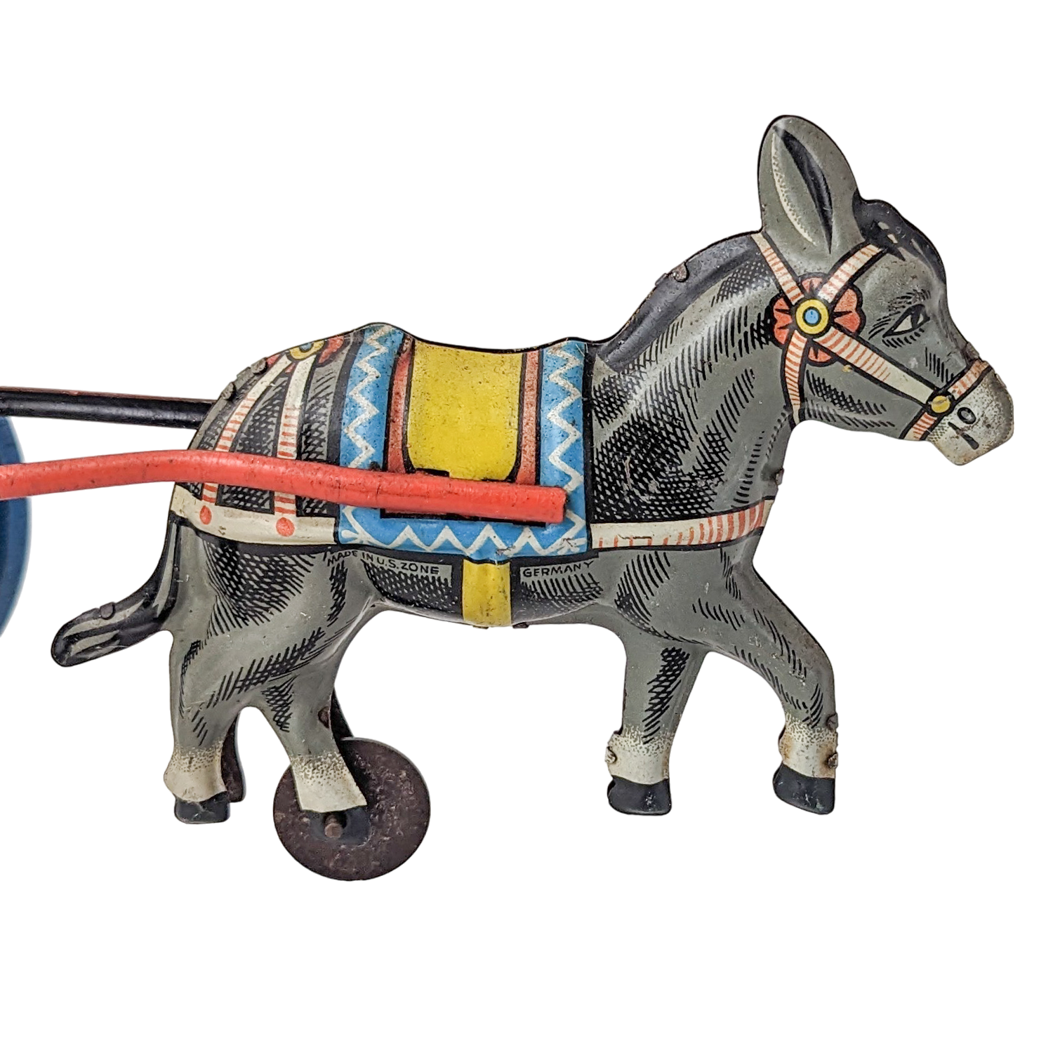 Vintage German Wind Up Clown and Donkey Cart