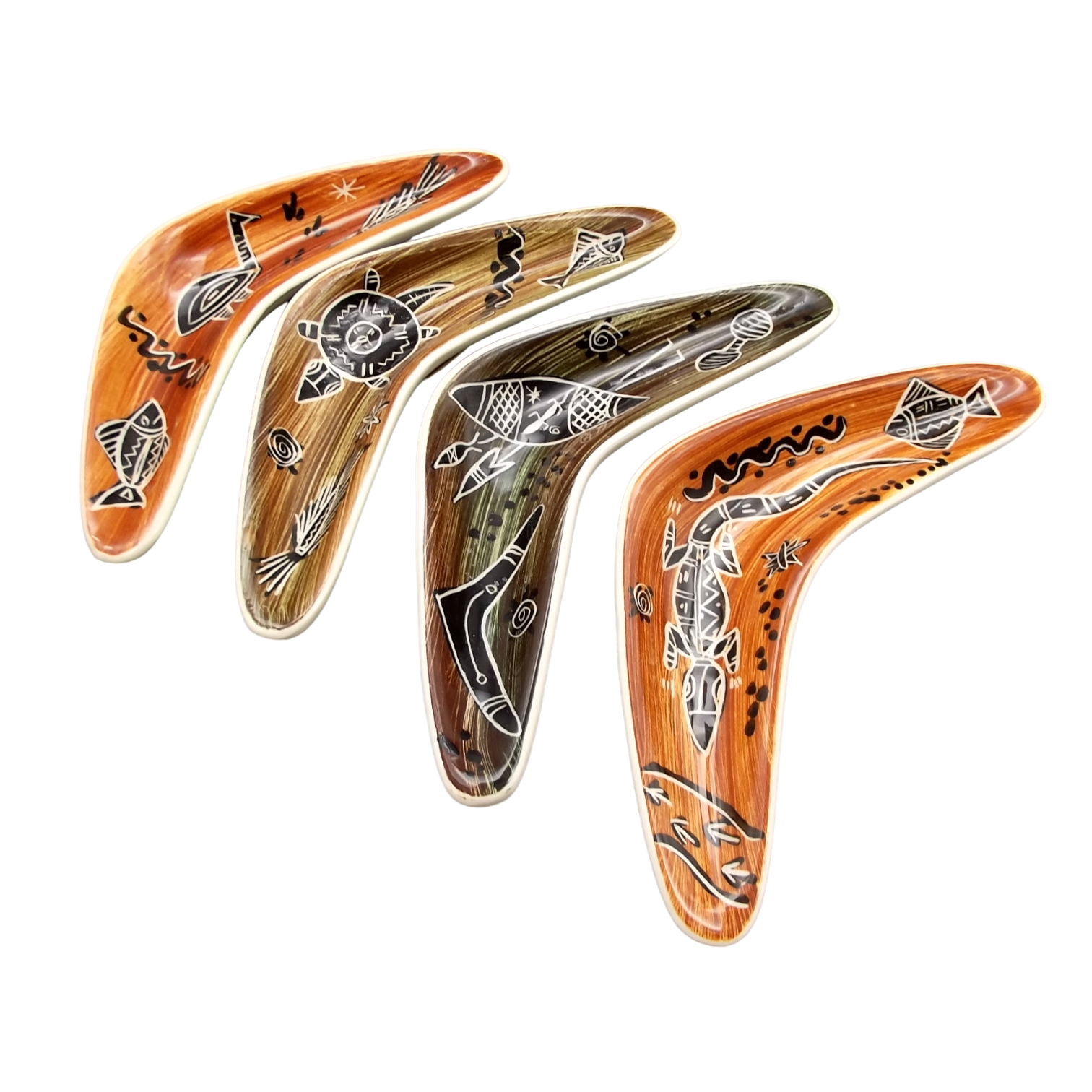 Vintage Hand-Painted Ceramic Australian Boomerang Dish Set