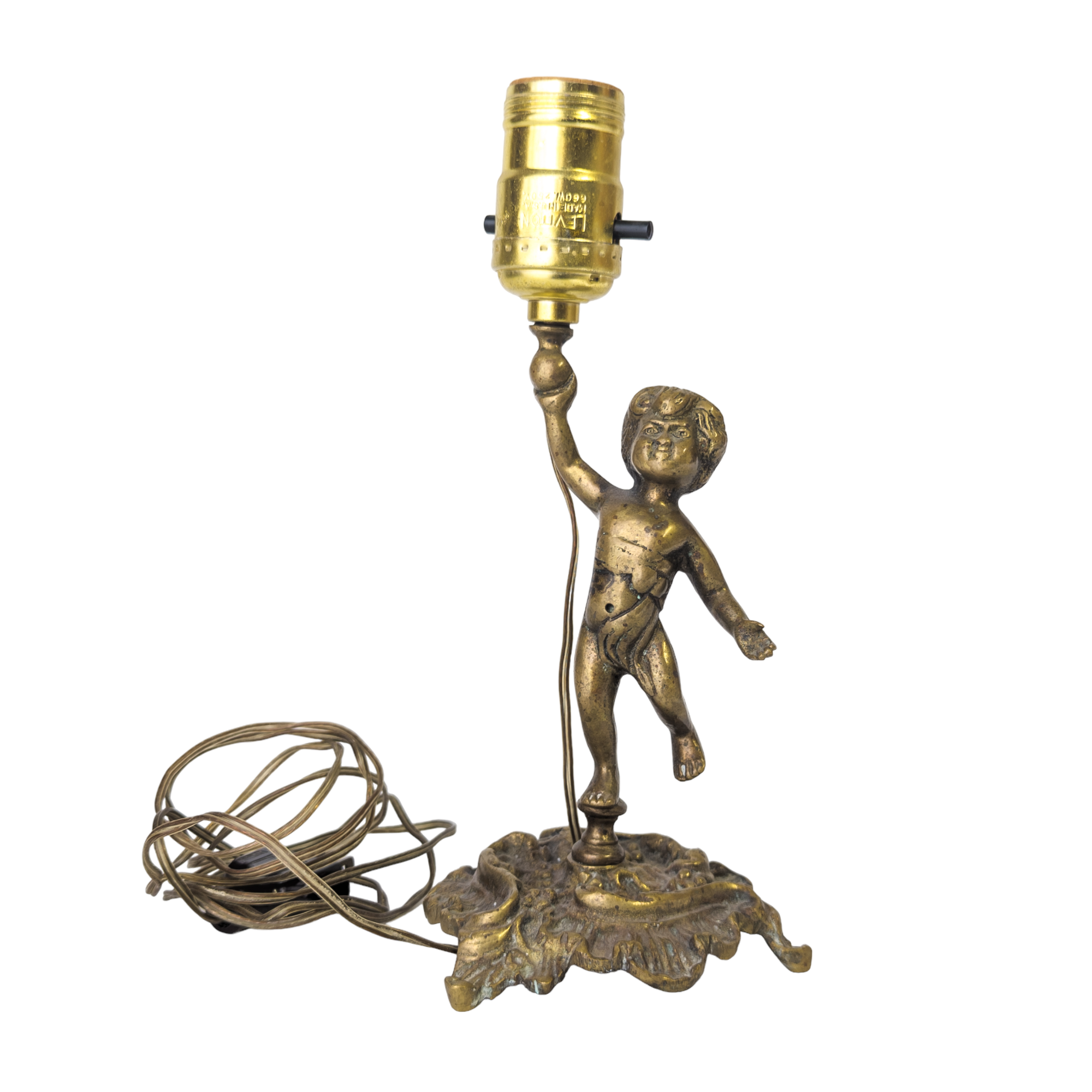 Art Nouveau Brass Cherub Desk Lamp