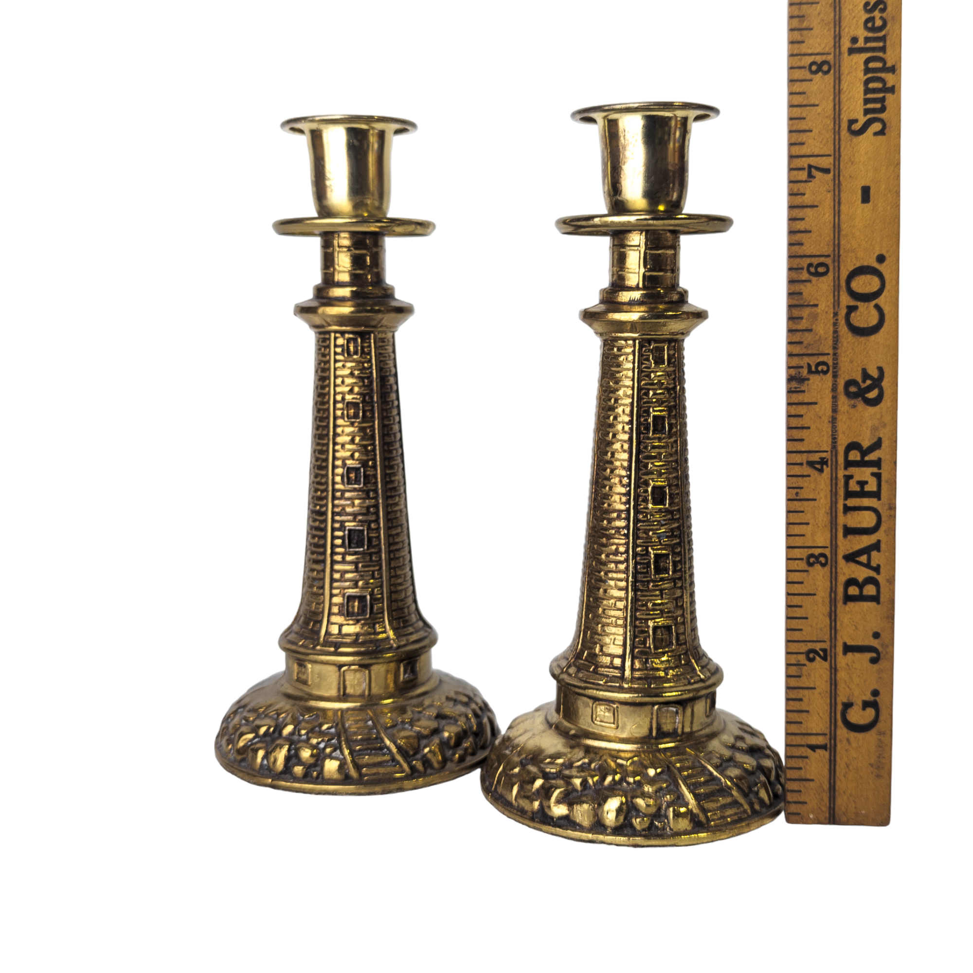 Vintage Cast Brass Lighthouse Candle Holders