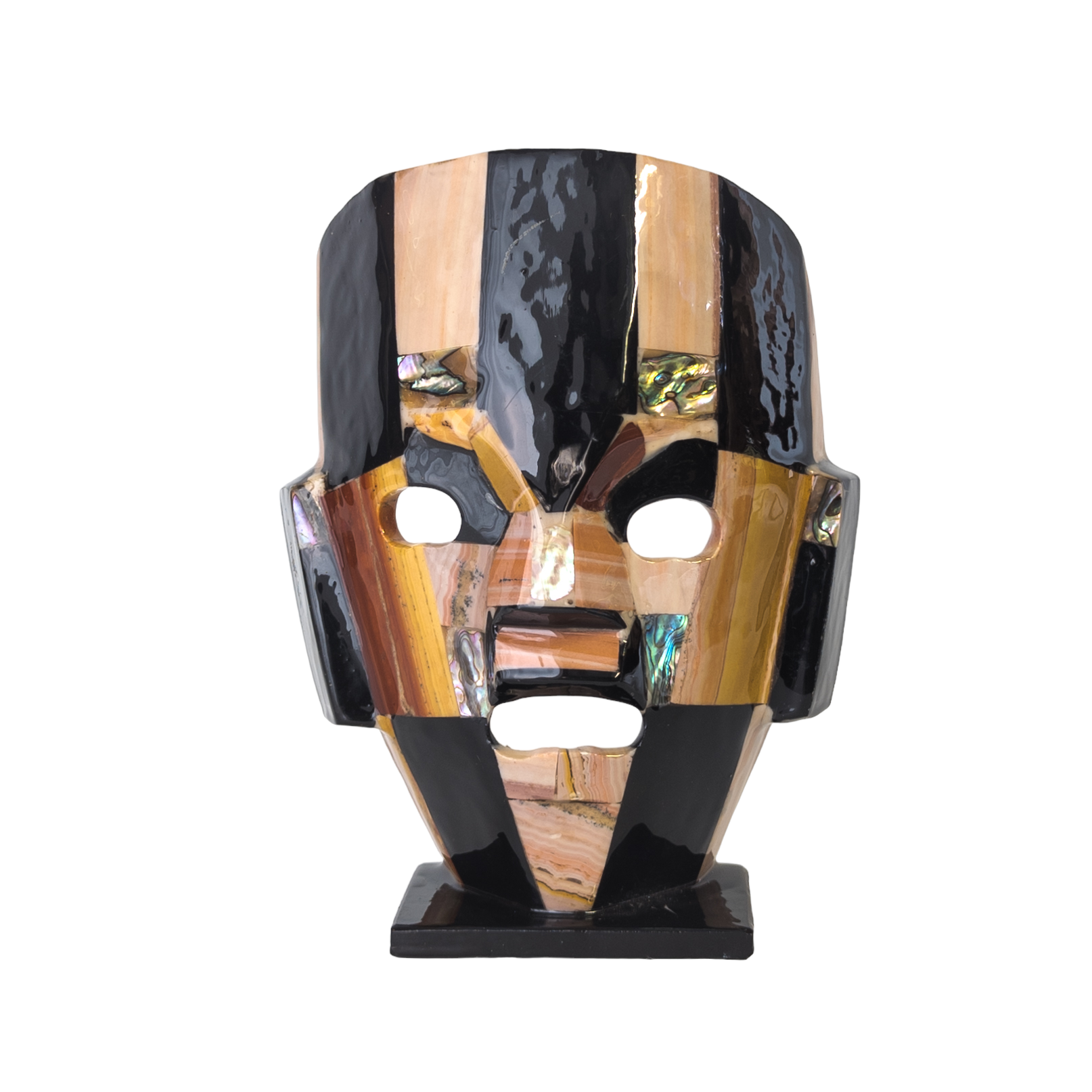 Folk Art Semiprecious Stone & Onyx Display Mask