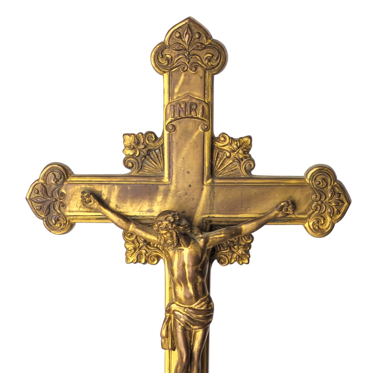 Antique Victorian Gilded Cast Metal Altar Crucifix
