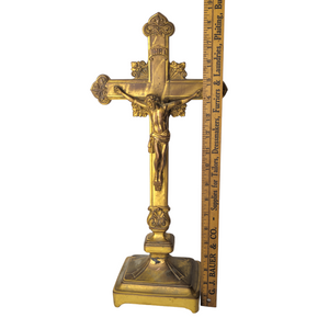 Antique Victorian Gilded Cast Metal Altar Crucifix