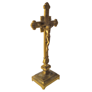 Antique Victorian Gilded Cast Metal Altar Crucifix