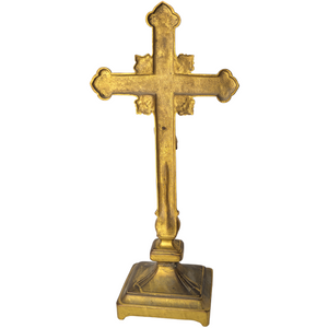 Antique Victorian Gilded Cast Metal Altar Crucifix