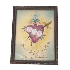 Antique Sacred Heart of Mary Original Painting