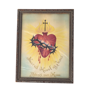 Antique Sacred Heart of Jesus Original Painting