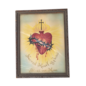 Antique Sacred Heart of Jesus Original Painting