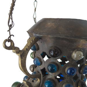 Antique Victorian Jeweled Brass Hanging Lantern