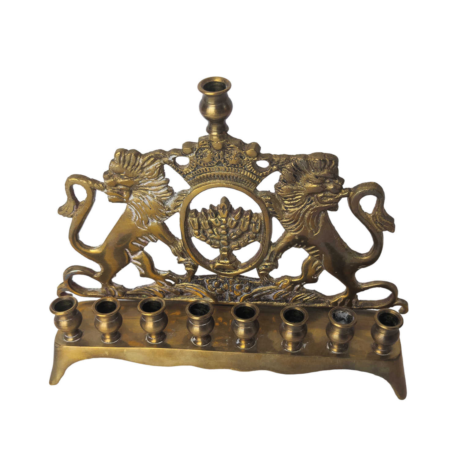 Antique Brass Lions of Judah Menorah
