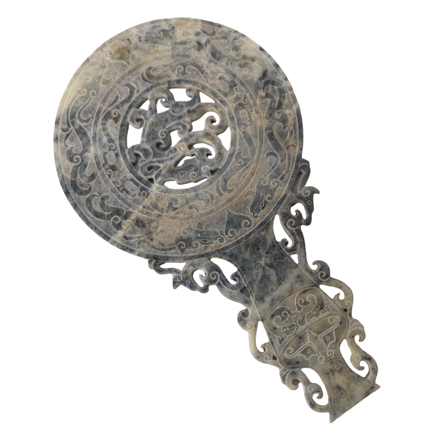 Vintage Chinese Carved Jade Dragon Bi Disc