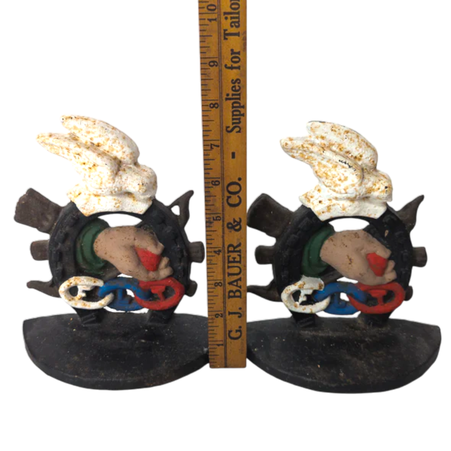 Vintage Cast Iron Odd Fellows FLT Bookend Set