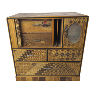 Vintage Japanese Marquetry Inlay Wood Jewelry Chest