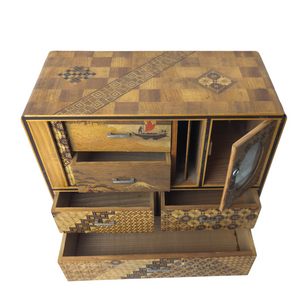 Vintage Japanese Marquetry Inlay Wood Jewelry Chest