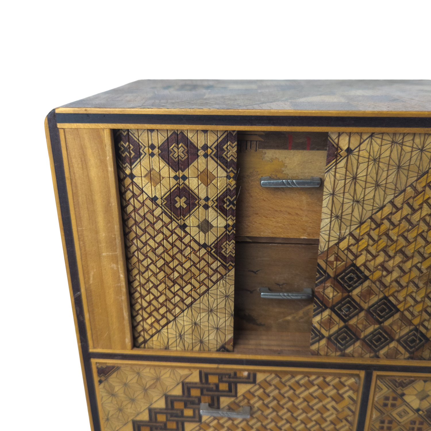 Vintage Japanese Marquetry Inlay Wood Jewelry Chest