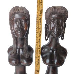 Vintage Igorot Hand Carved Bust Pair Man & Woman