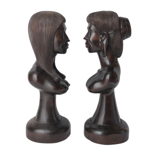 Vintage Igorot Hand Carved Bust Pair Man & Woman
