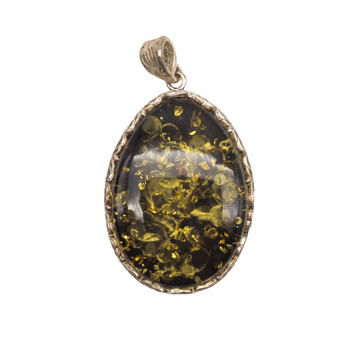 Large Sterling Silver Green Baltic Amber Pendant