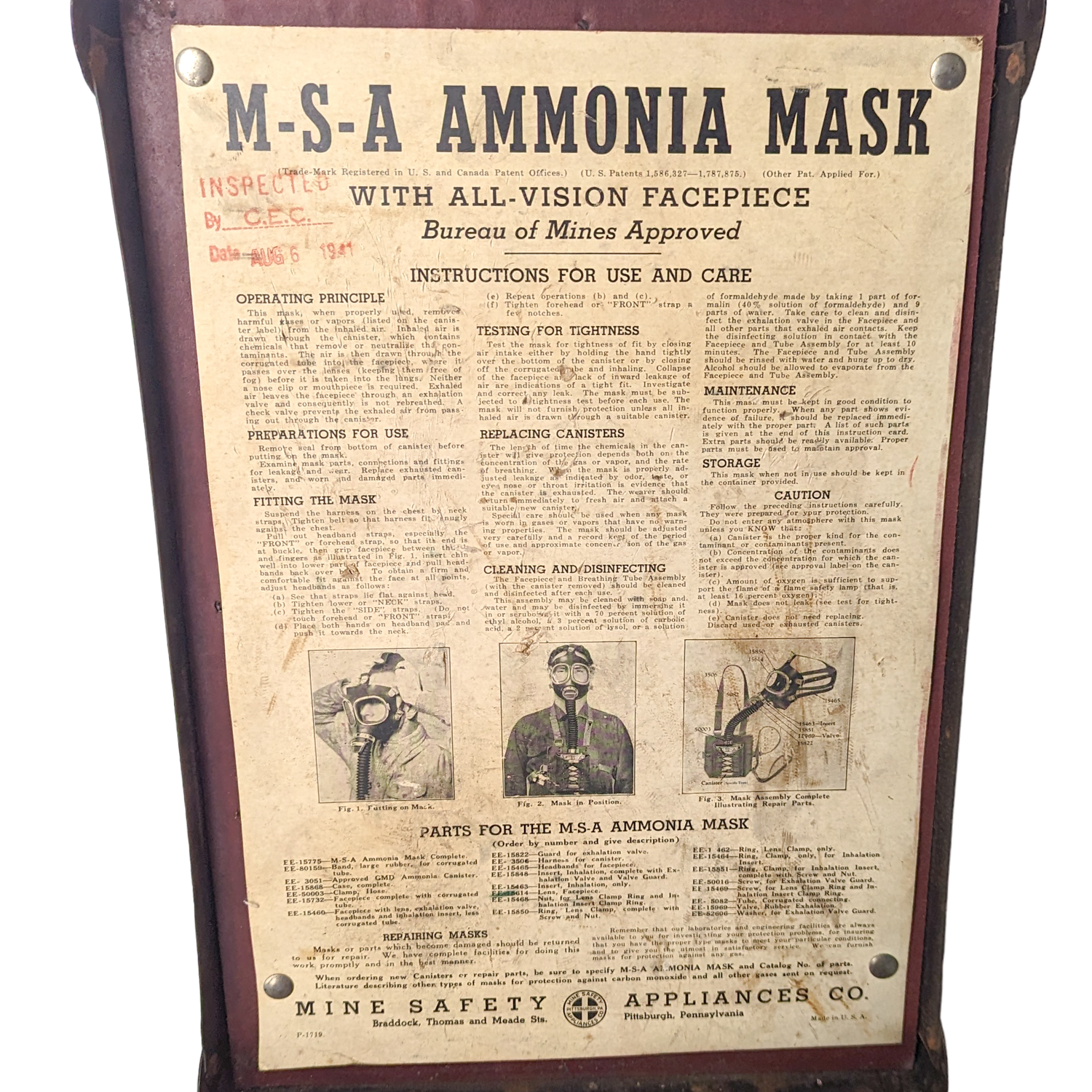 Vintage MSA Ammonia Gas Mask