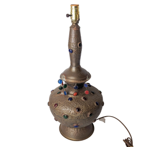 Antique Art Nouveau Brass Jeweled Table Lamp