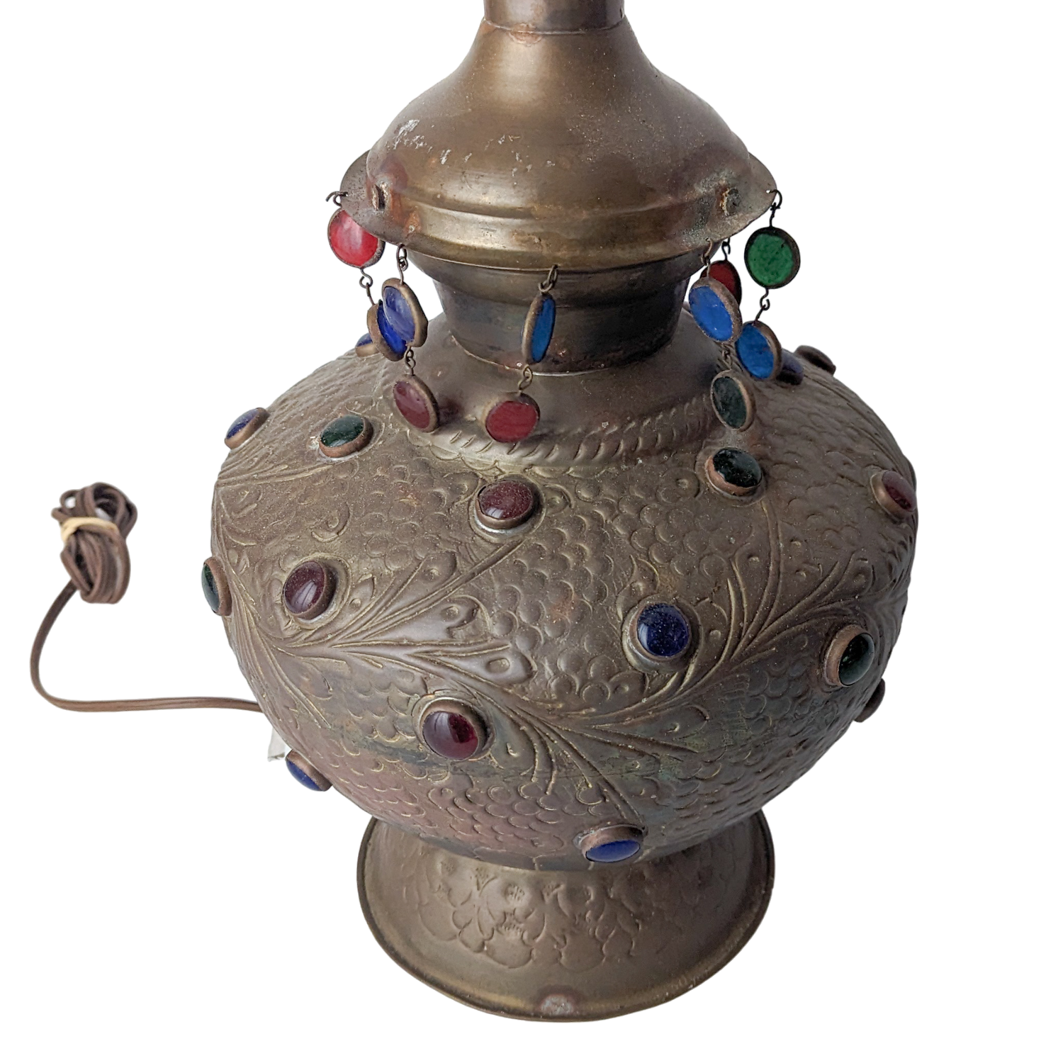 Antique Art Nouveau Brass Jeweled Table Lamp