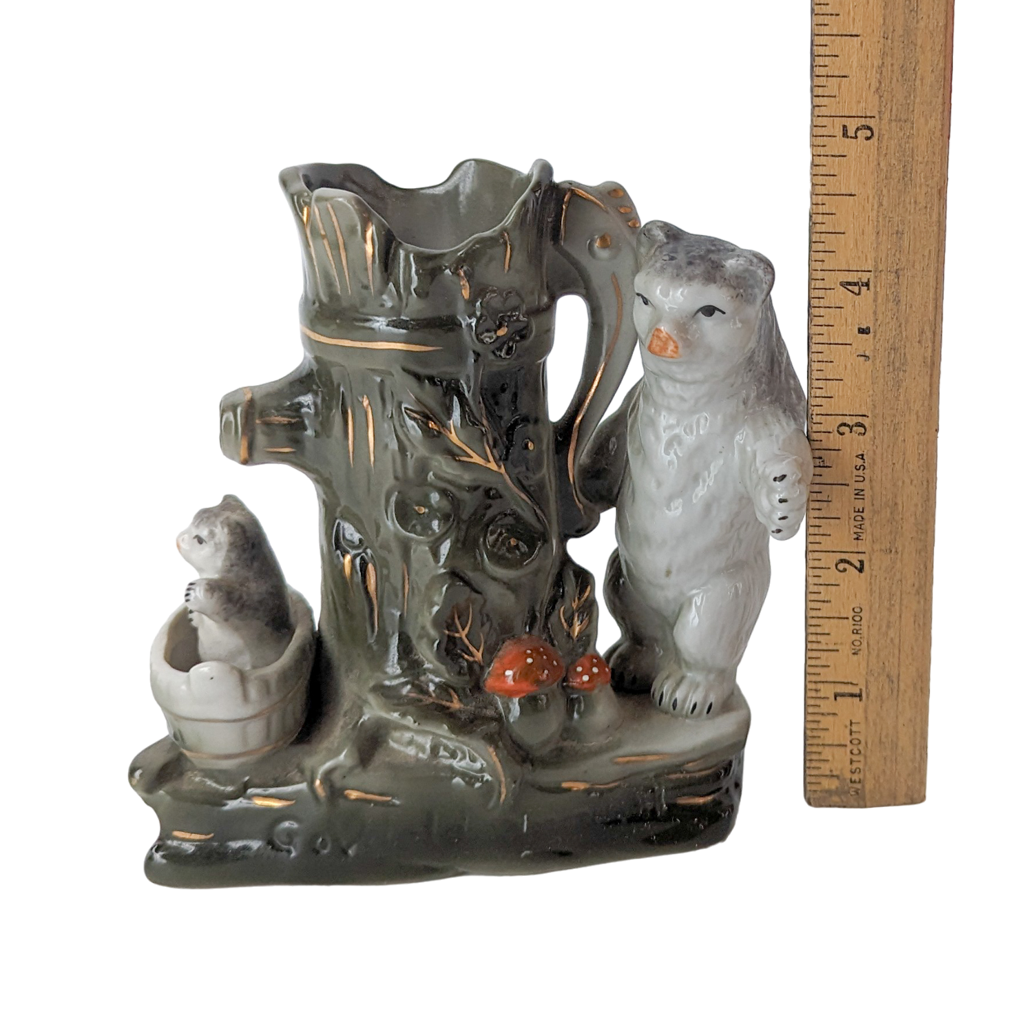 Antique German Porcelain Fairing Bears Spill Vase