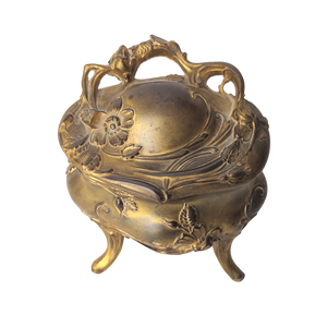 Antique Art Nouveau Cast Metal Jewelry Casket