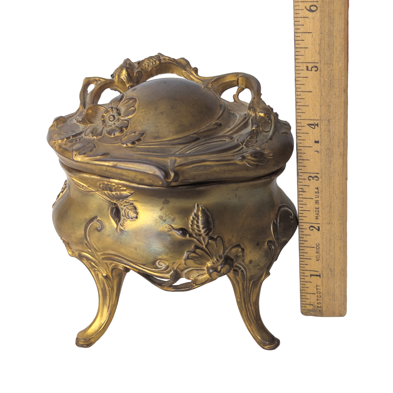 Antique Art Nouveau Cast Metal Jewelry Casket