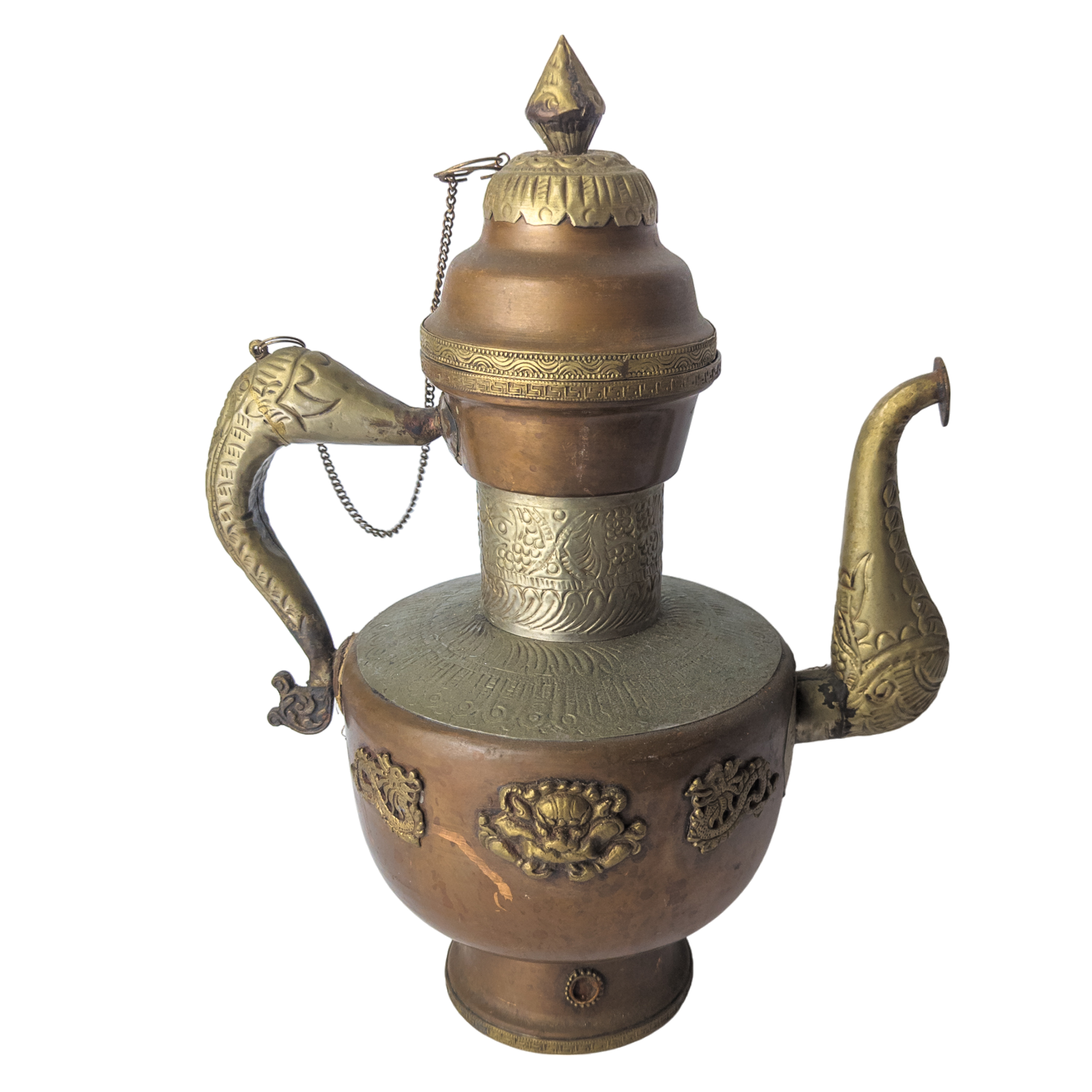 Antique Tibetan Copper Dragon Teapot