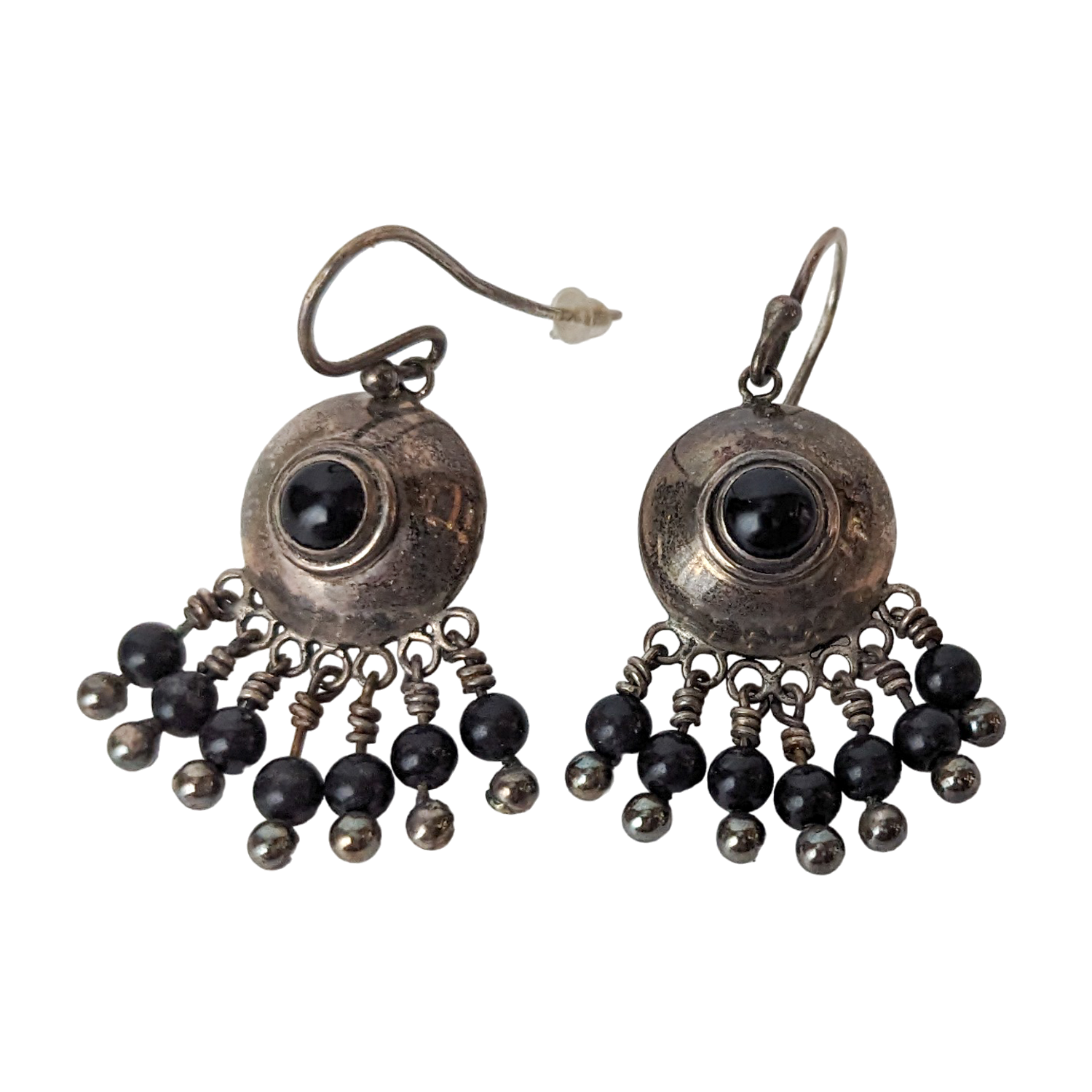 Vintage Norwegian Sterling Silver & Onyx Dangle Earrings