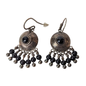 Vintage Norwegian Sterling Silver & Onyx Dangle Earrings
