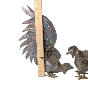 Vintage Brass Fighting Cock Figurine Set
