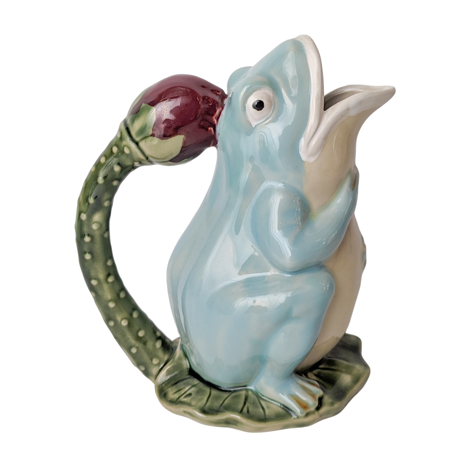 Vintage Majolica Pottery Frog Pitcher