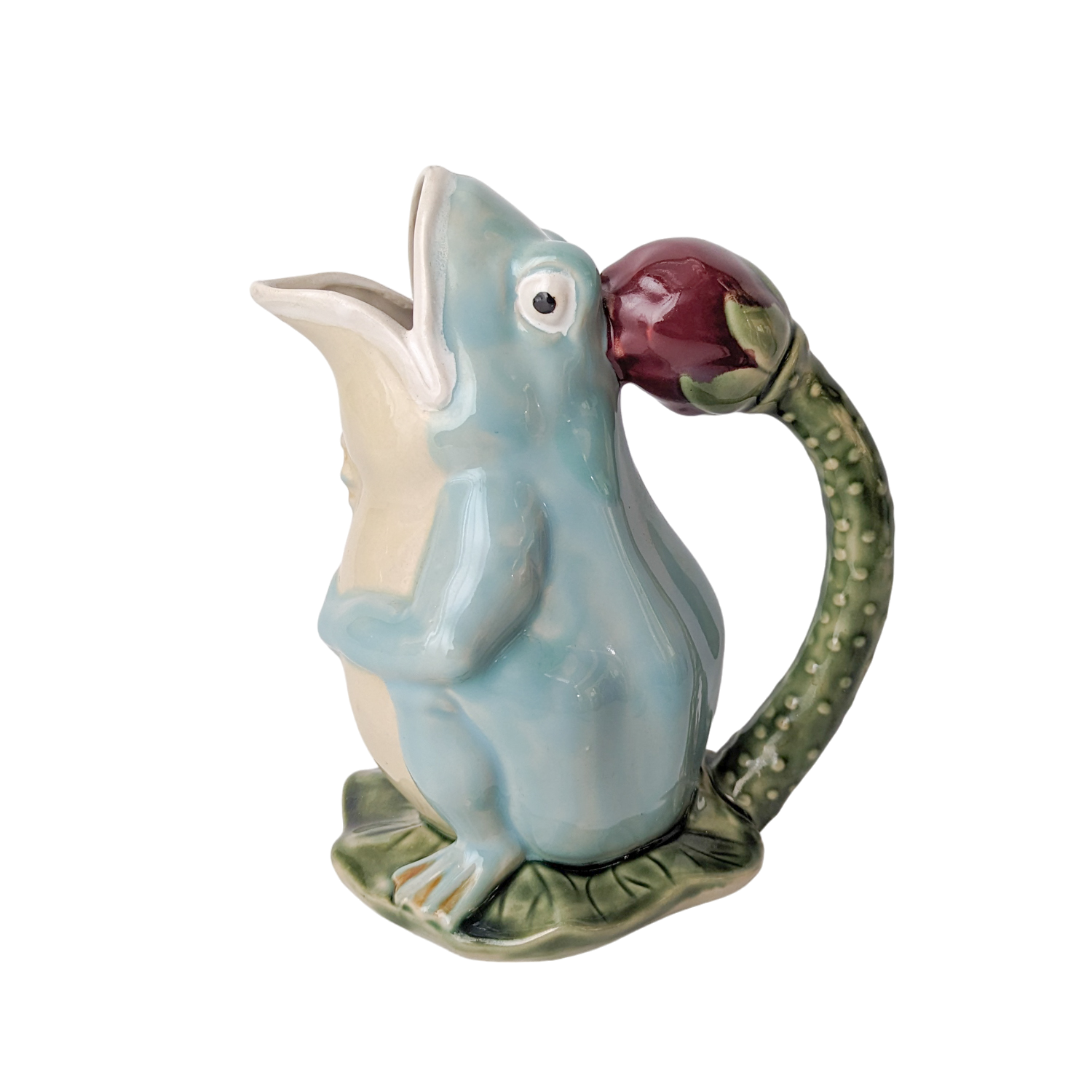 Vintage Majolica Pottery Frog Pitcher