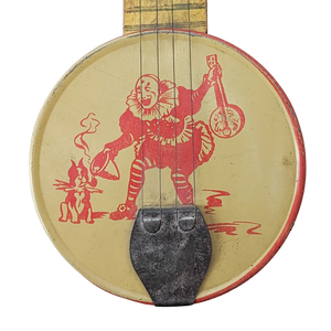 Antique 1920s Tin Litho Clown Banjo