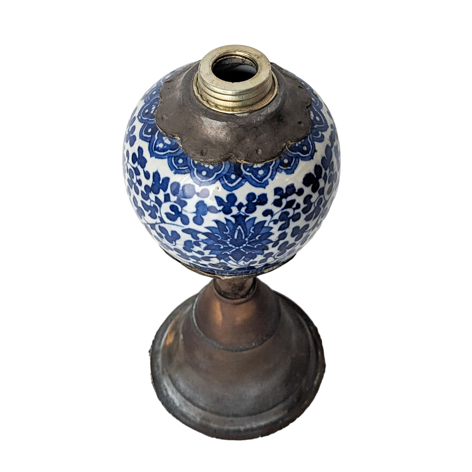 Antique Chinese Blue & White Porcelain Oil Lamp