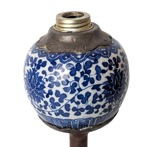 Antique Chinese Blue & White Porcelain Oil Lamp