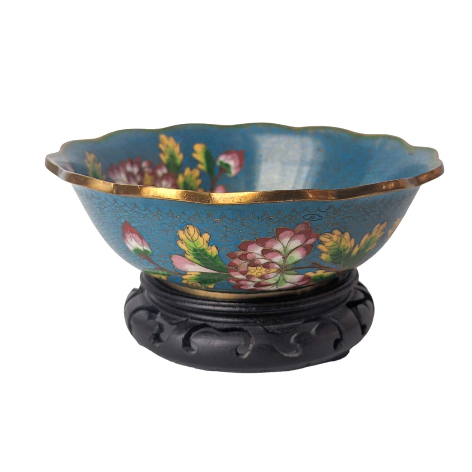 Antique Chinese Cloisonne Large Fluted Bowl