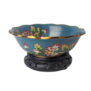 Antique Chinese Cloisonne Large Fluted Bowl