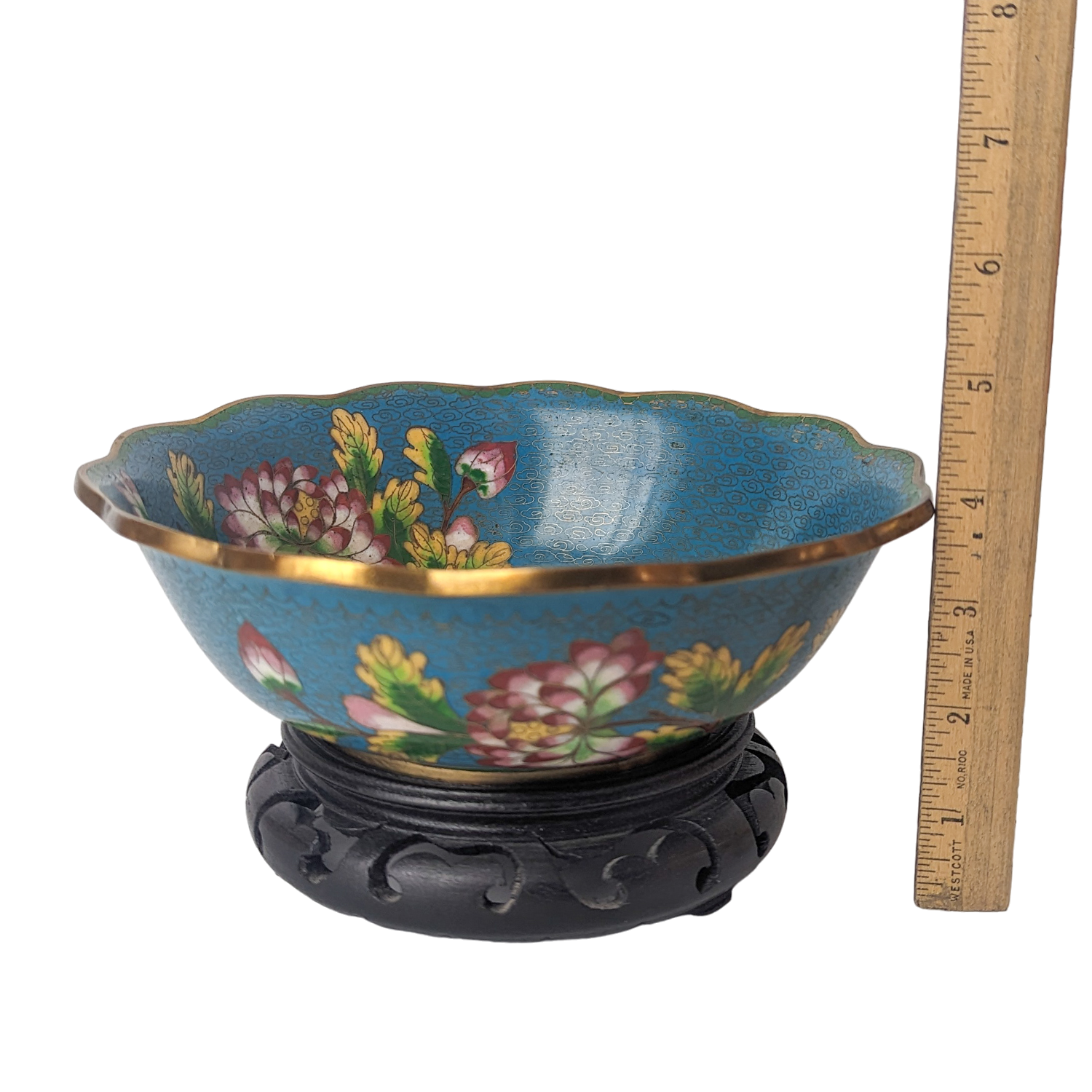 Antique Chinese Cloisonne Large Fluted Bowl