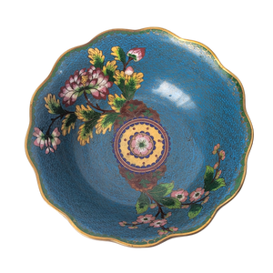 Antique Chinese Cloisonne Large Fluted Bowl