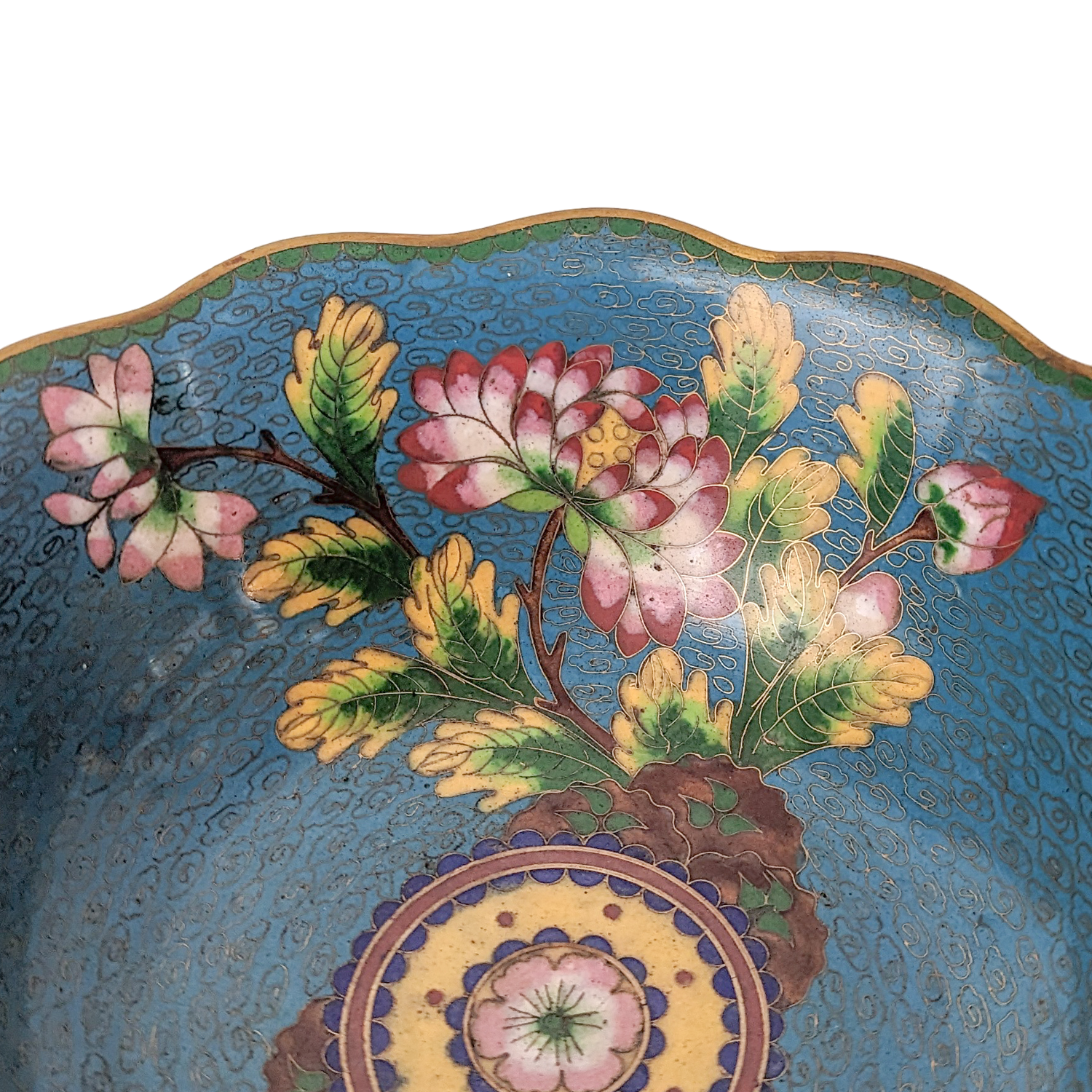 Antique Chinese Cloisonne Large Fluted Bowl