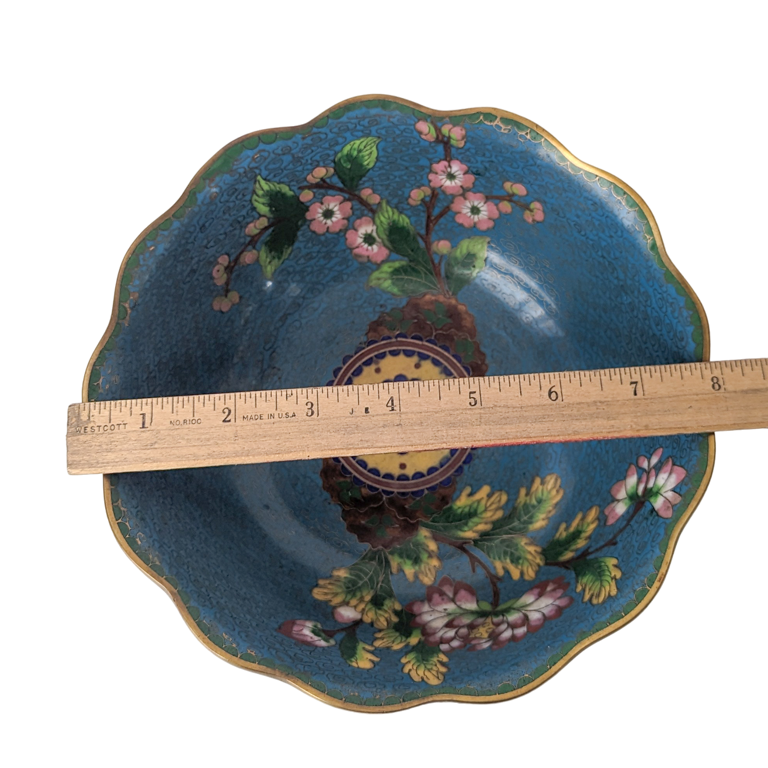 Antique Chinese Cloisonne Large Fluted Bowl