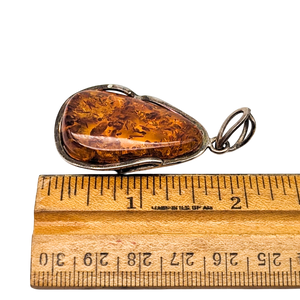 Large Sterling Silver Baltic Honey Amber Pendant