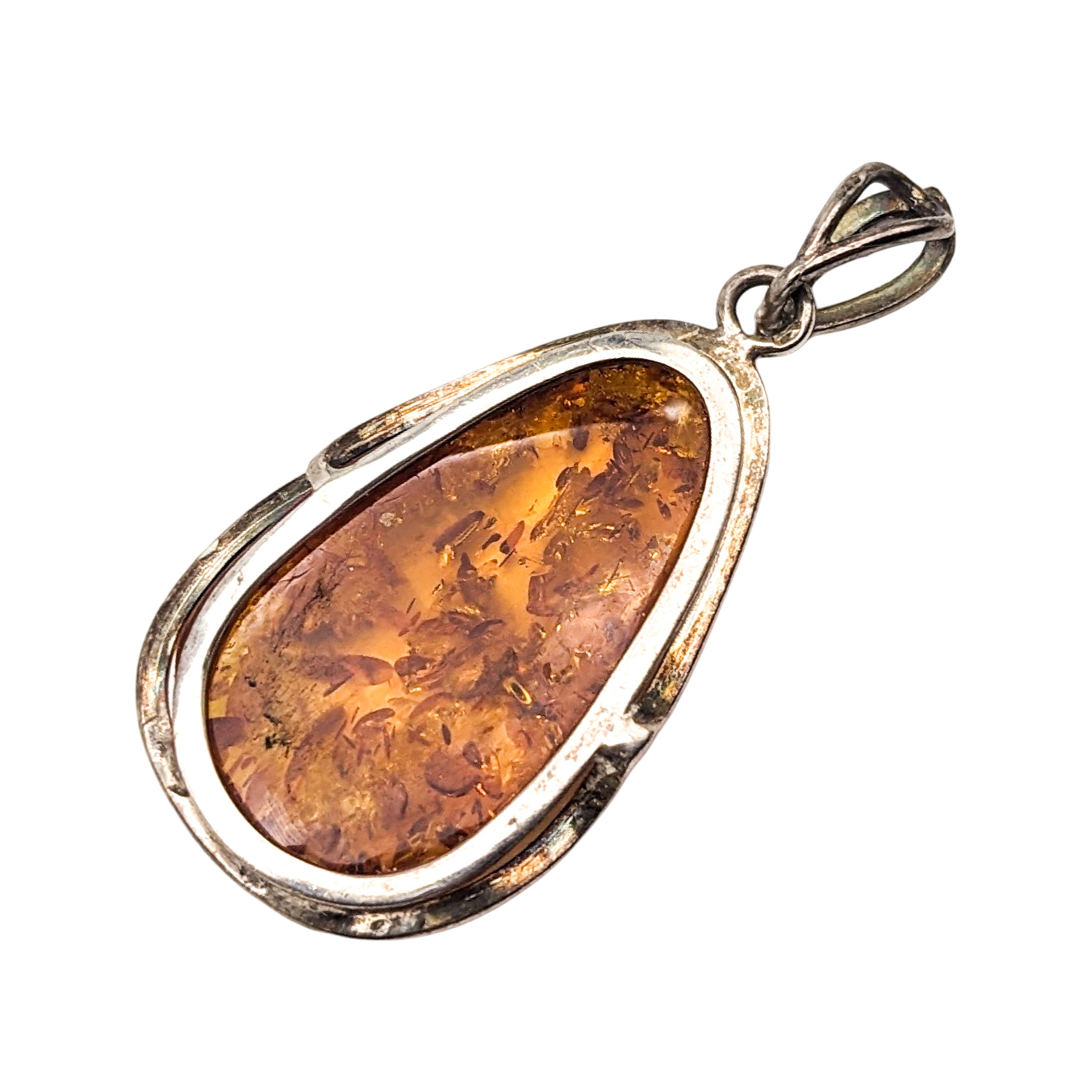 Large Sterling Silver Baltic Honey Amber Pendant