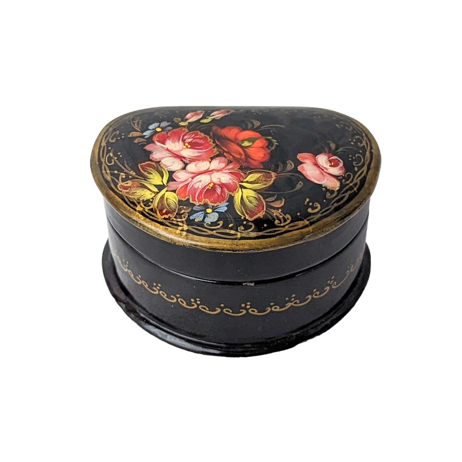 Vintage Hand Painted Russian Floral Lacquer Box