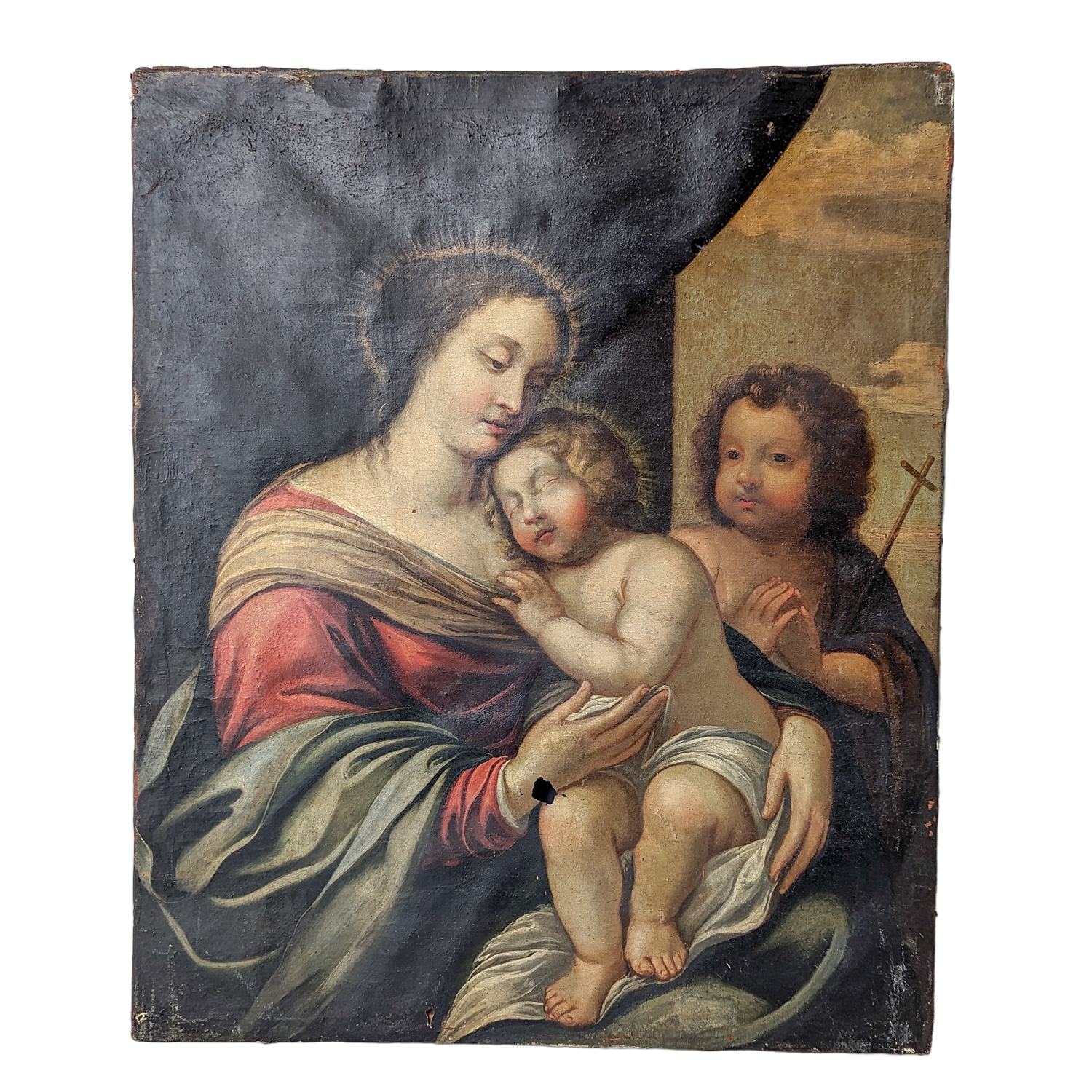 Antique Old Master Painting of Madonna and Child