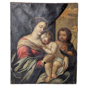 Antique Old Master Painting of Madonna and Child