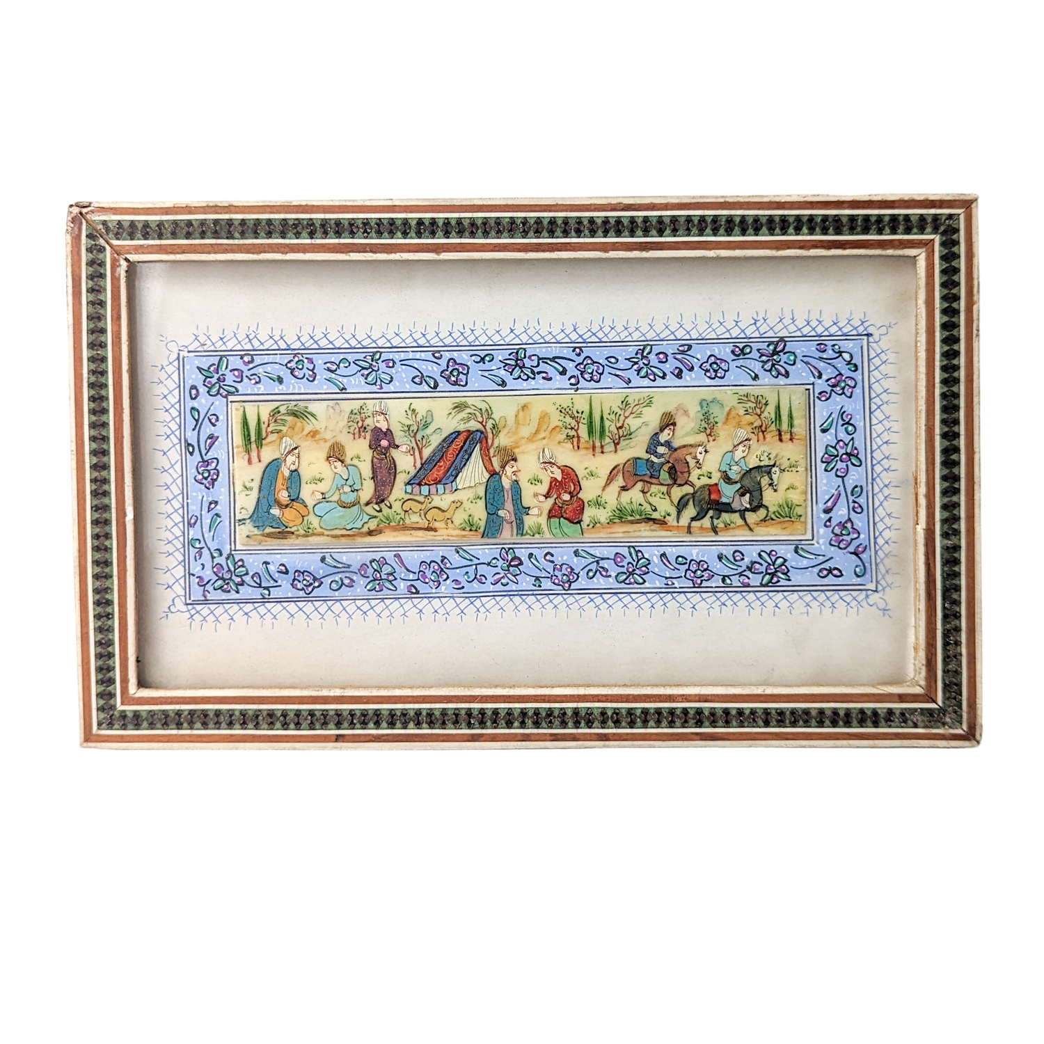 Vintage Persian Original Painted on Bone in Khatam Frame