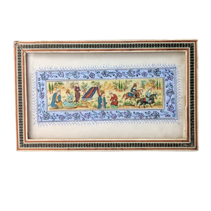 Vintage Persian Original Painted on Bone in Khatam Frame